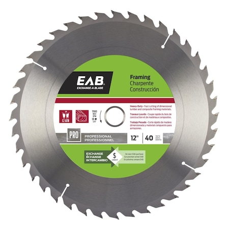 Inserciones 12 in. x 40 Teeth Framing Professional Recyclable Exchangeable Saw Blade IN3360291